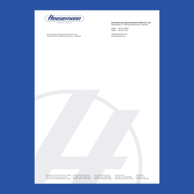 Briefbogen von Heesemann Schleiftechnologie GmbH mit Firmenlogo, Kontaktdaten und Adresse