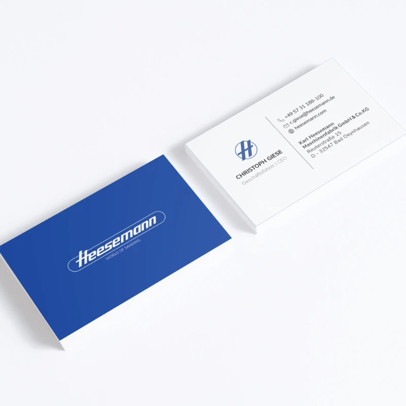 Visitenkarte von Heesemann Schleiftechnologie GmbH mit Firmenlogo, Kontaktdaten und Firmenadresse