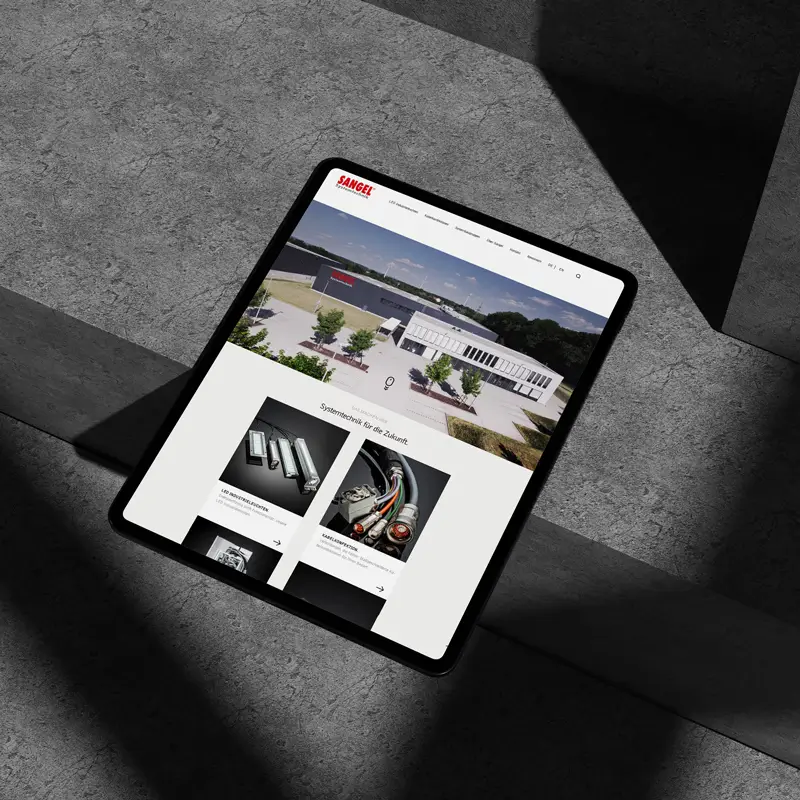 Die Website von Sangel, ein Unternehmen für Systemtechnik.