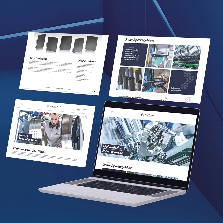 Die neue Website von Aurolia, spezialisiert auf hochwertige Bauteile und galvanische Meisterwerke, mit einem modernen, benutzerfreundlichen Design.