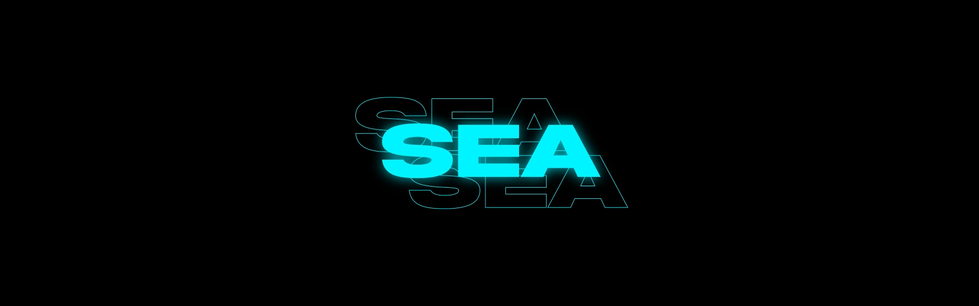 Schriftzug SEA in modernen Buchstaben auf schwarzem Hintergrund.