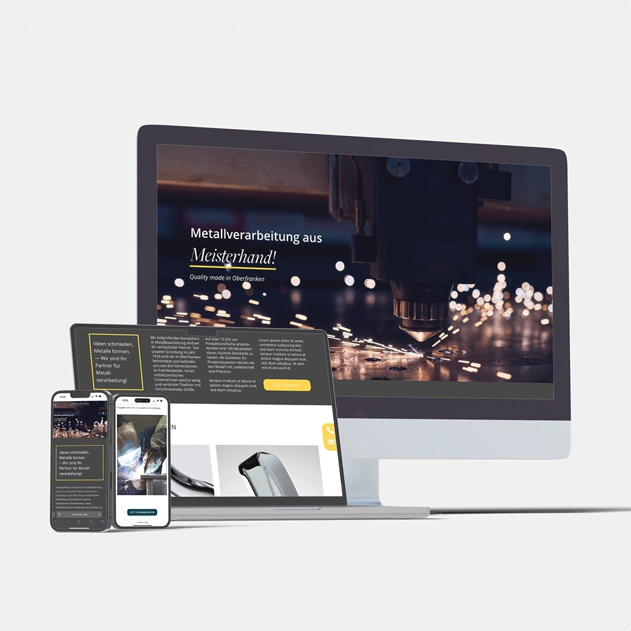 Startseite der Website von Visionform Metallverarbeitung, präsentiert mit einem modernen, industriellen Design, das Präzision und Handwerkskunst unterstreicht.