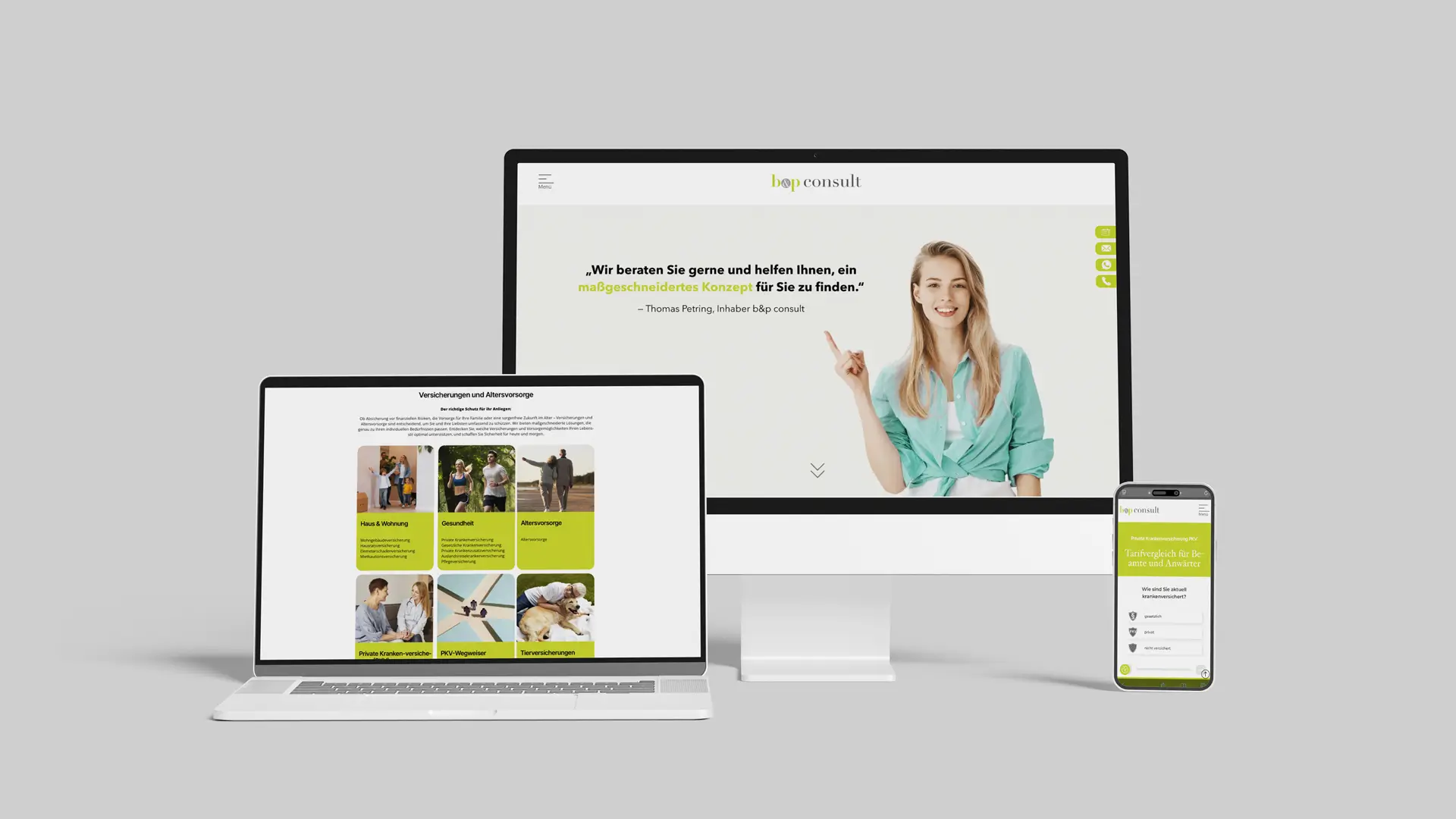 Neue Webseite von B&P Consulting: Startseite und Leistungen im Corporate Design, designed und programmiert von uns.