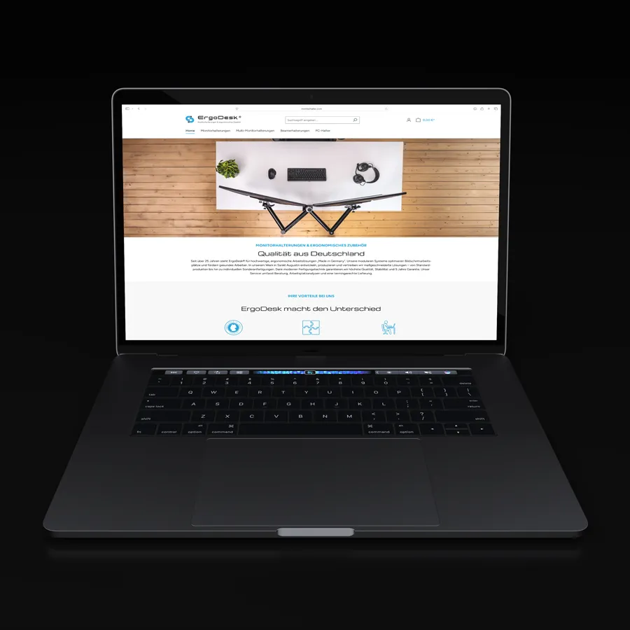 Moderne und benutzerfreundliche Webseite von Ergodesk, gestaltet mit klarem Design und intuitiver Navigation.